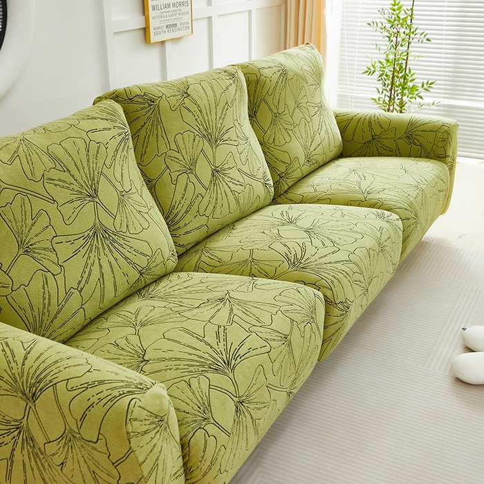 91家纺网 家纺一手货源 找家纺 丝绮鹿 2025新款银杏叶系列-芝华士沙发套 橄榄绿