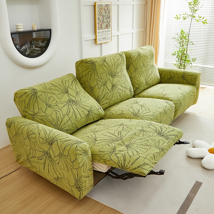 91家纺网 家纺一手货源 找家纺 丝绮鹿 2025新款银杏叶系列-芝华士沙发套 橄榄绿