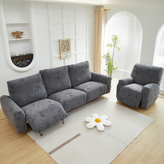 91家纺网 家纺一手货源 找家纺 丝绮鹿 2025新款银杏叶系列-芝华士沙发套 绅士灰