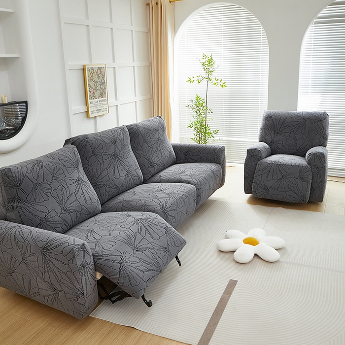 91家纺网 家纺一手货源 找家纺 丝绮鹿 2025新款银杏叶系列-芝华士沙发套 绅士灰