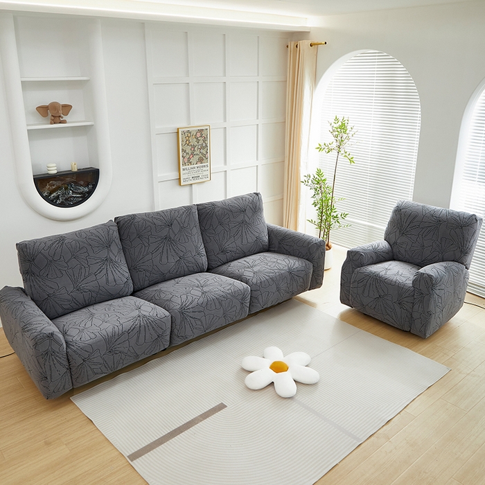 91家纺网 家纺一手货源 找家纺 丝绮鹿 2025新款银杏叶系列-芝华士沙发套 绅士灰