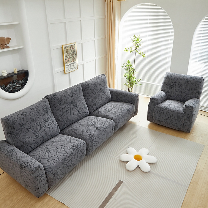 91家纺网 家纺一手货源 找家纺 丝绮鹿 2025新款银杏叶系列-芝华士沙发套 绅士灰