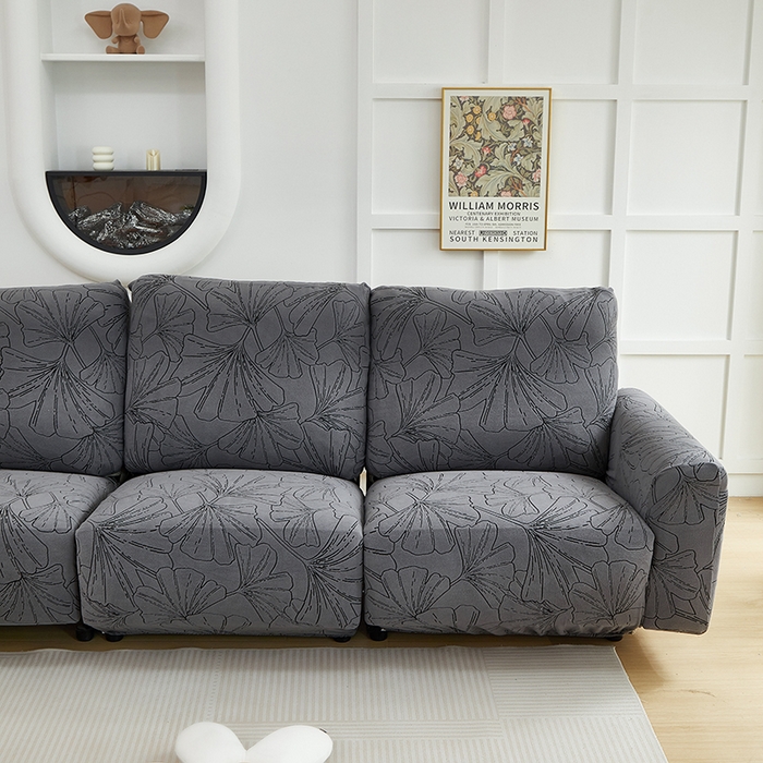 91家纺网 家纺一手货源 找家纺 丝绮鹿 2025新款银杏叶系列-芝华士沙发套 绅士灰