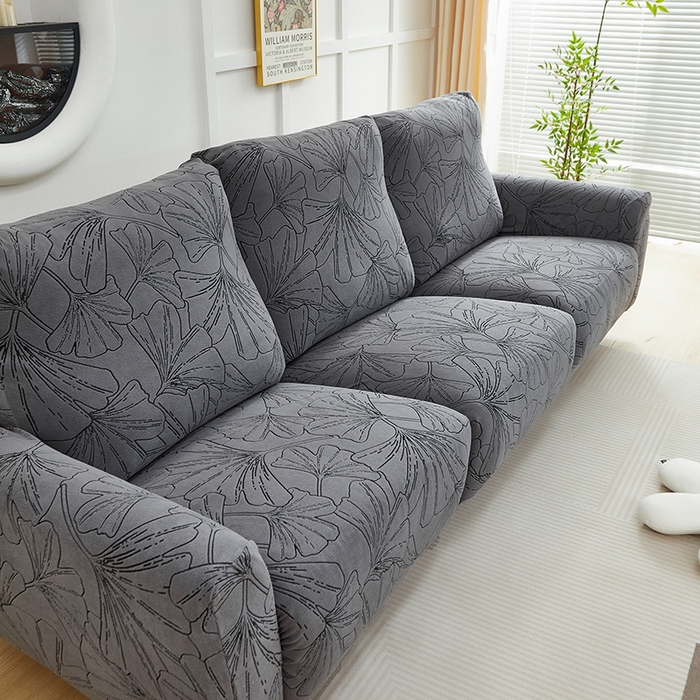 91家纺网 家纺一手货源 找家纺 丝绮鹿 2025新款银杏叶系列-芝华士沙发套 绅士灰