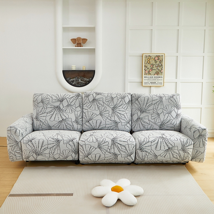 91家纺网 家纺一手货源 找家纺 丝绮鹿 2025新款银杏叶系列-芝华士沙发套 象牙白