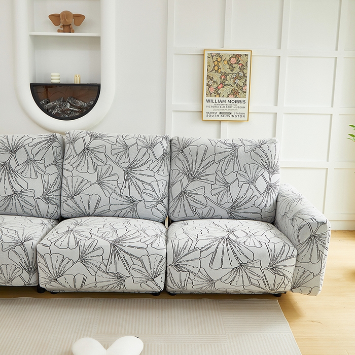 91家纺网 家纺一手货源 找家纺 丝绮鹿 2025新款银杏叶系列-芝华士沙发套 象牙白