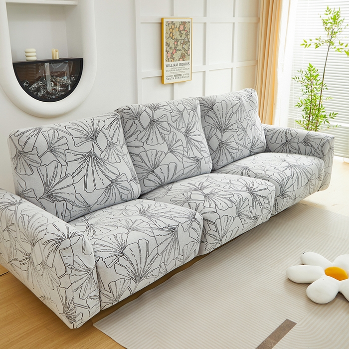 91家纺网 家纺一手货源 找家纺 丝绮鹿 2025新款银杏叶系列-芝华士沙发套 象牙白