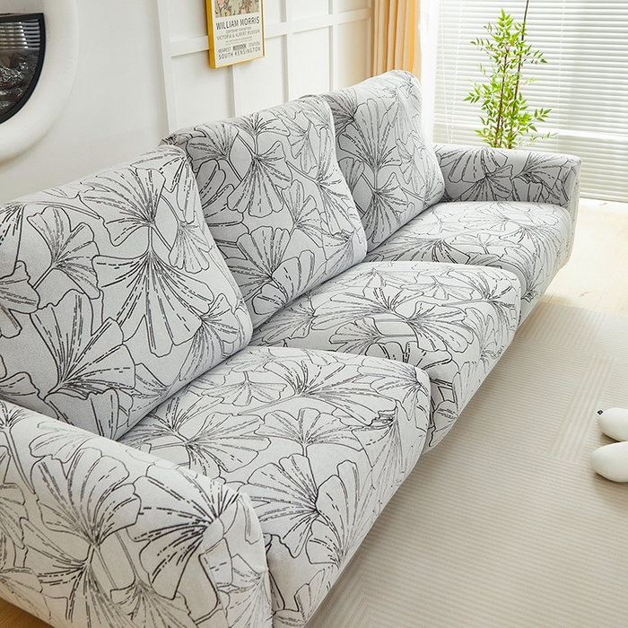 91家纺网 家纺一手货源 找家纺 丝绮鹿 2025新款银杏叶系列-芝华士沙发套 象牙白