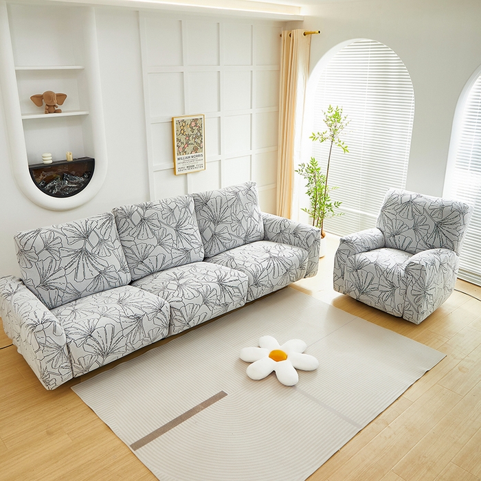 91家纺网 家纺一手货源 找家纺 丝绮鹿 2025新款银杏叶系列-芝华士沙发套 象牙白