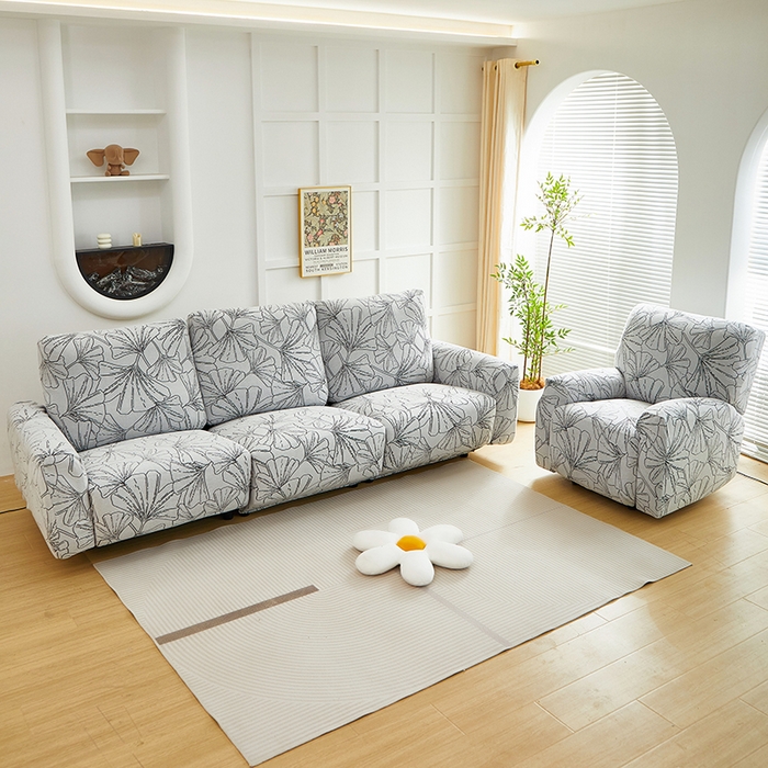 91家纺网 家纺一手货源 找家纺 丝绮鹿 2025新款银杏叶系列-芝华士沙发套 象牙白