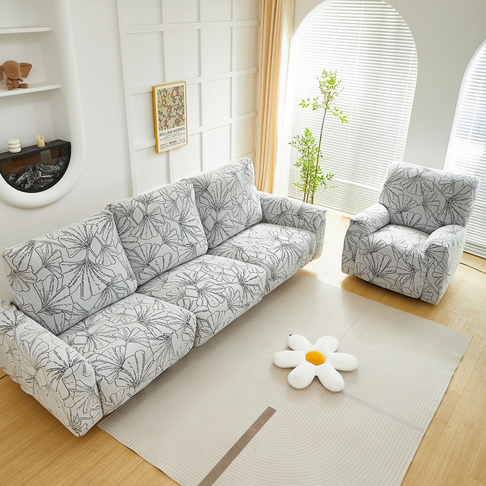 91家纺网 家纺一手货源 找家纺 丝绮鹿 2025新款银杏叶系列-芝华士沙发套 象牙白