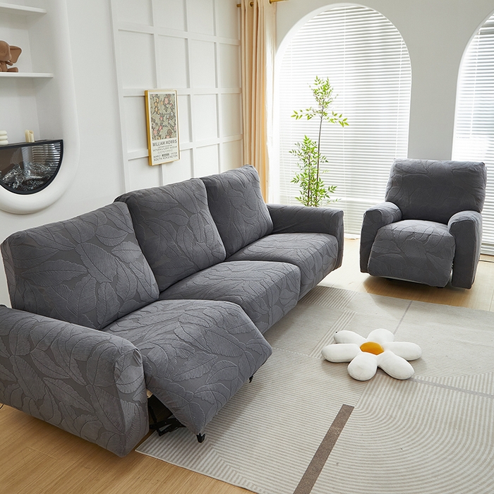 91家纺网 家纺一手货源 找家纺 丝绮鹿 2025新款富贵叶系列-芝华士沙发套 深灰