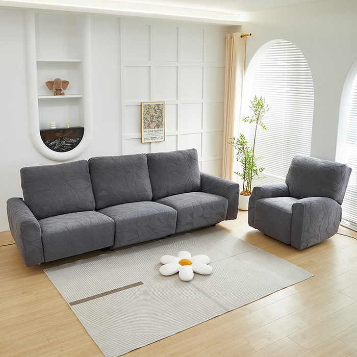 91家纺网 家纺一手货源 找家纺 丝绮鹿 2025新款富贵叶系列-芝华士沙发套 深灰