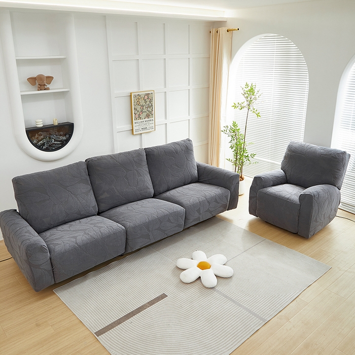 91家纺网 家纺一手货源 找家纺 丝绮鹿 2025新款富贵叶系列-芝华士沙发套 深灰