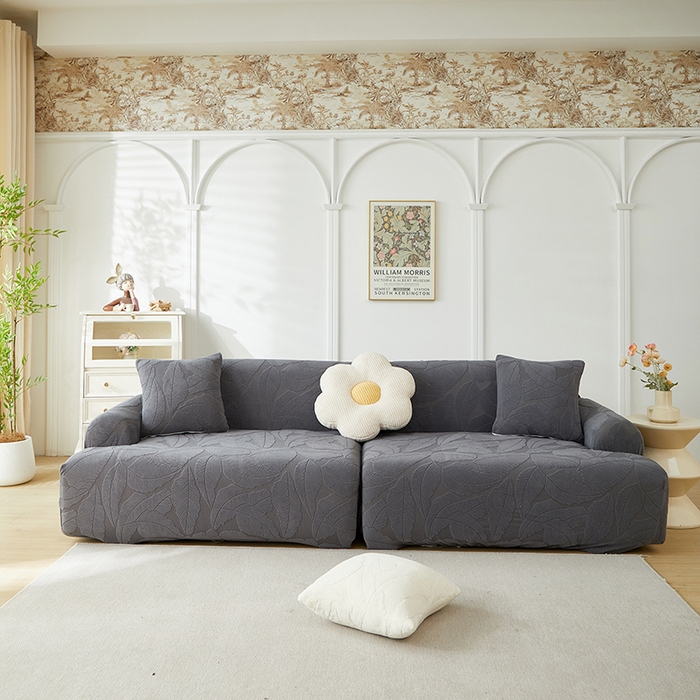 丝绮鹿 2025新款富贵叶系列-沙发套松紧款（组合沙发图） 深灰