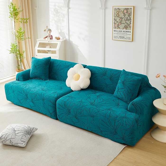 91家纺网 家纺一手货源 找家纺 （总）丝绮鹿 2025新款银杏叶系列-沙发套松紧款（组合沙发图）