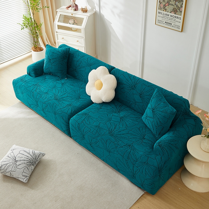 91家纺网 家纺一手货源 找家纺 （总）丝绮鹿 2025新款银杏叶系列-沙发套松紧款（组合沙发图）