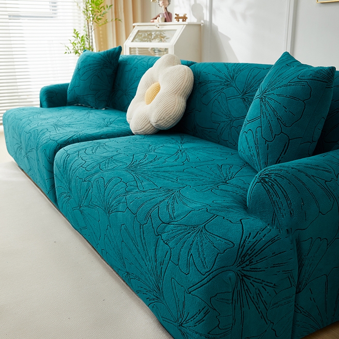 91家纺网 家纺一手货源 找家纺 （总）丝绮鹿 2025新款银杏叶系列-沙发套松紧款（组合沙发图）