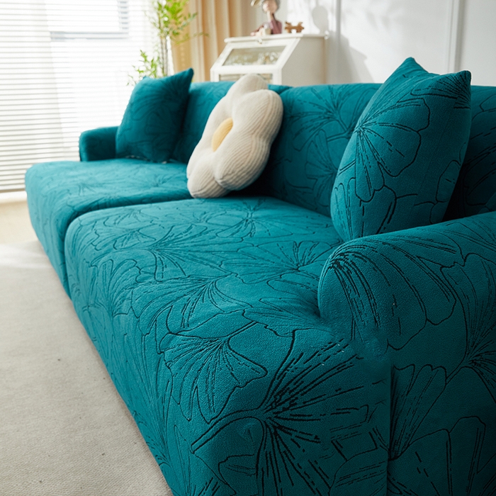 91家纺网 家纺一手货源 找家纺 （总）丝绮鹿 2025新款银杏叶系列-沙发套松紧款（组合沙发图）