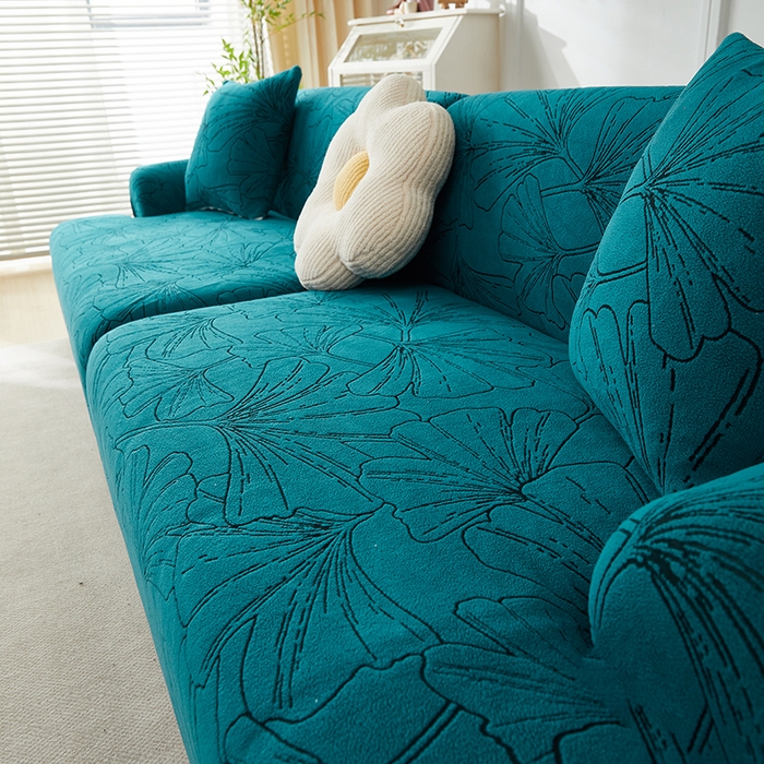 91家纺网 家纺一手货源 找家纺 （总）丝绮鹿 2025新款银杏叶系列-沙发套松紧款（组合沙发图）