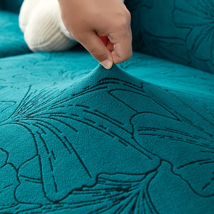 91家纺网 家纺一手货源 找家纺 （总）丝绮鹿 2025新款银杏叶系列-沙发套松紧款（组合沙发图）