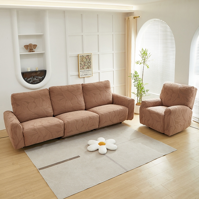 91家纺网 家纺一手货源 找家纺 丝绮鹿 2025新款富贵叶系列-芝华士沙发套 时尚咖