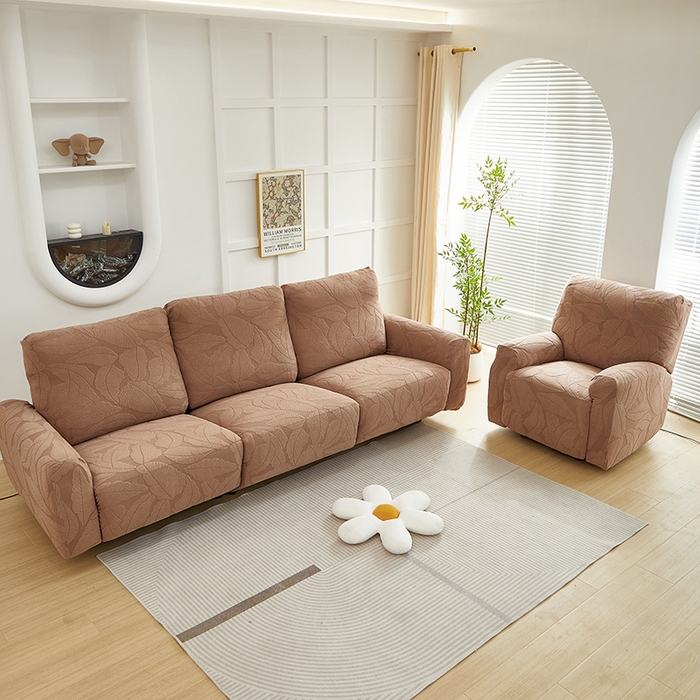 91家纺网 家纺一手货源 找家纺 丝绮鹿 2025新款富贵叶系列-芝华士沙发套 时尚咖