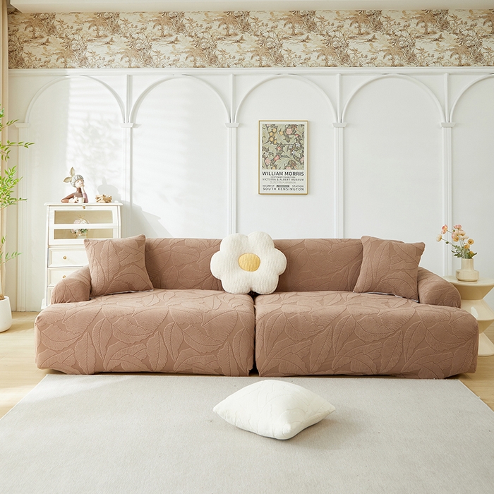 丝绮鹿 2025新款富贵叶系列-沙发套松紧款（组合沙发图） 时尚咖