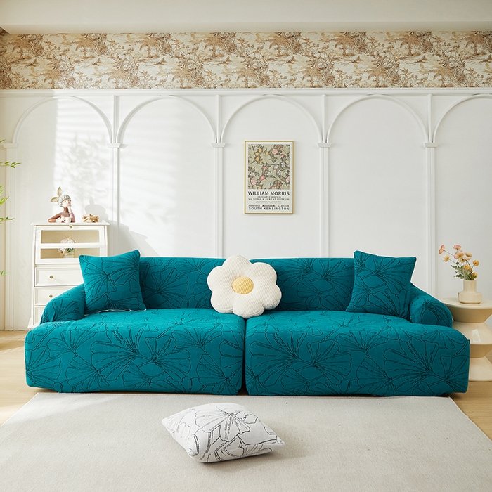 丝绮鹿 2025新款银杏叶系列-沙发套松紧款（组合沙发图） 黛蓝