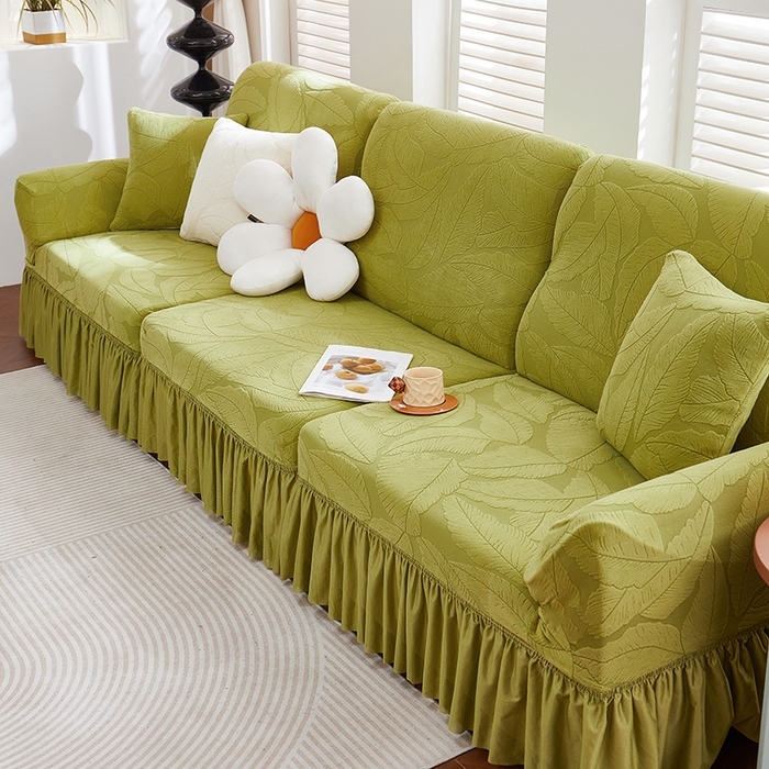 91家纺网 家纺一手货源 找家纺 （总）丝绮鹿 2025新款富贵叶系列-沙发套裙边款