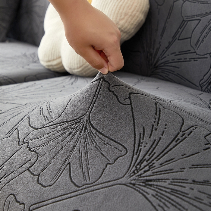 91家纺网 家纺一手货源 找家纺 丝绮鹿 2025新款银杏叶系列-沙发套松紧款（组合沙发图） 绅士灰