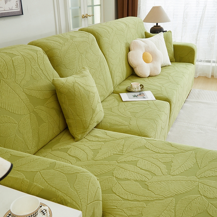 91家纺网 家纺一手货源 找家纺 丝绮鹿 2025新款富贵叶系列-沙发套松紧款（贵妃图） 橄榄绿