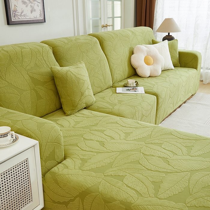91家纺网 家纺一手货源 找家纺 丝绮鹿 2025新款富贵叶系列-沙发套松紧款（贵妃图） 橄榄绿