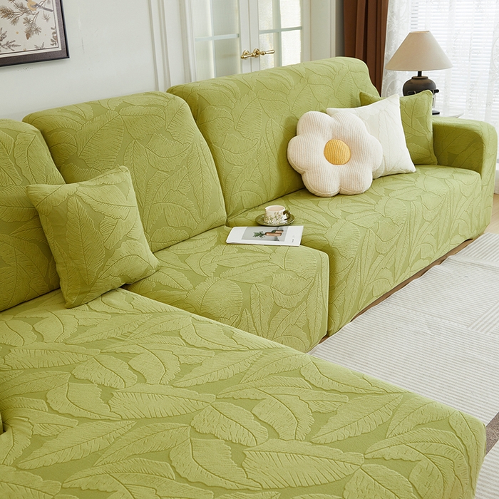 91家纺网 家纺一手货源 找家纺 丝绮鹿 2025新款富贵叶系列-沙发套松紧款（贵妃图） 橄榄绿