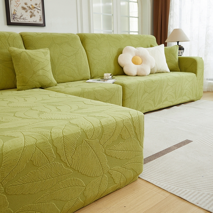 91家纺网 家纺一手货源 找家纺 丝绮鹿 2025新款富贵叶系列-沙发套松紧款（贵妃图） 橄榄绿