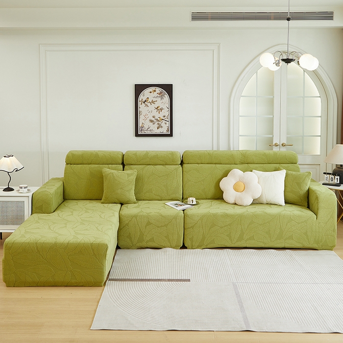91家纺网 家纺一手货源 找家纺 丝绮鹿 2025新款富贵叶系列-沙发套松紧款（贵妃图） 橄榄绿