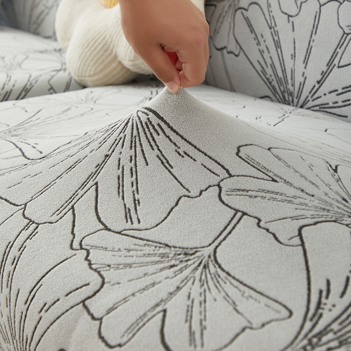 91家纺网 家纺一手货源 找家纺 丝绮鹿 2025新款银杏叶系列-沙发套松紧款（组合沙发图） 象牙白