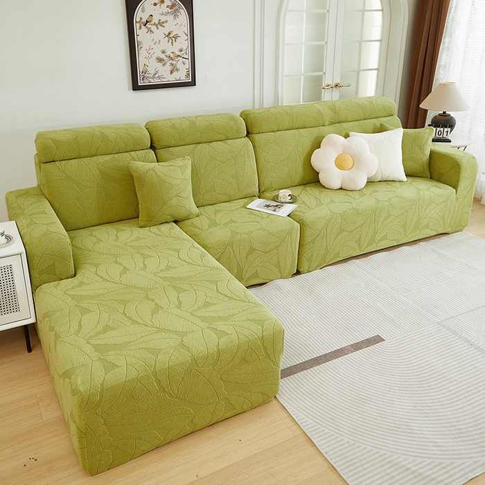91家纺网 家纺一手货源 找家纺 丝绮鹿 2025新款富贵叶系列-沙发套松紧款（贵妃图） 橄榄绿