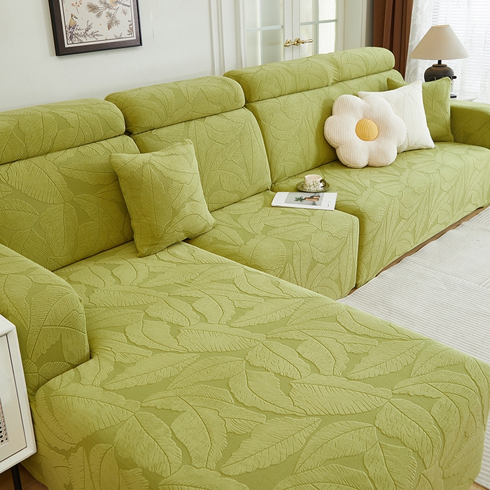 91家纺网 家纺一手货源 找家纺 丝绮鹿 2025新款富贵叶系列-沙发套松紧款（贵妃图） 橄榄绿