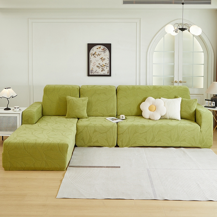 91家纺网 家纺一手货源 找家纺 丝绮鹿 2025新款富贵叶系列-沙发套松紧款（贵妃图） 橄榄绿