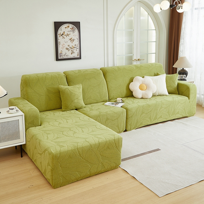 91家纺网 家纺一手货源 找家纺 丝绮鹿 2025新款富贵叶系列-沙发套松紧款（贵妃图） 橄榄绿