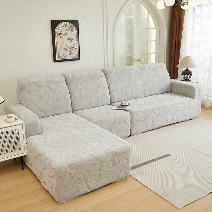 91家纺网 家纺一手货源 找家纺 丝绮鹿 2025新款富贵叶系列-沙发套松紧款（贵妃图） 浅灰