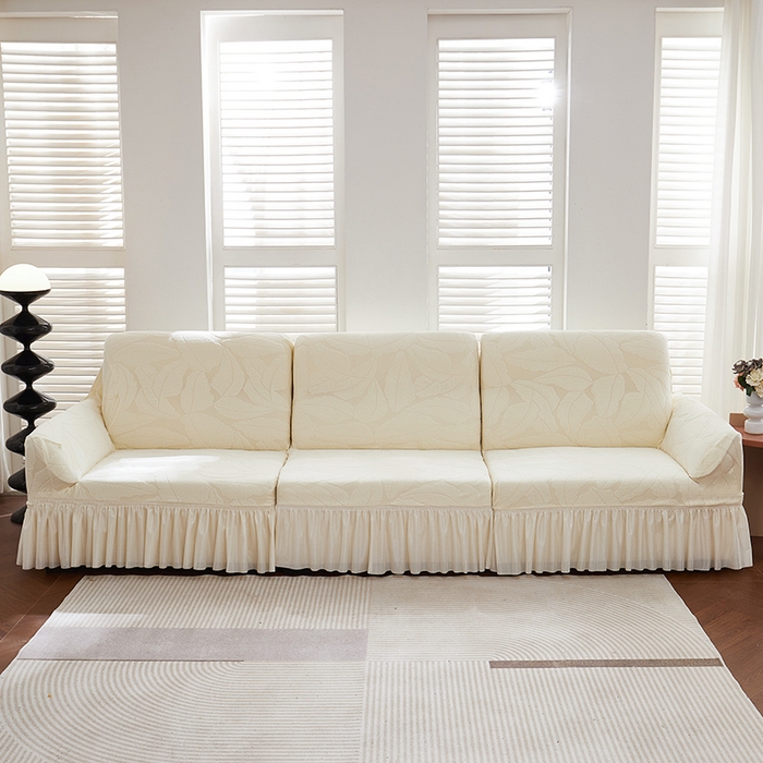 丝绮鹿 2025新款富贵叶系列-沙发套裙边款 米白