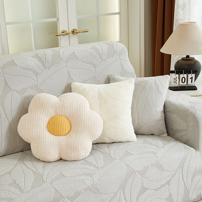 91家纺网 家纺一手货源 找家纺 丝绮鹿 2025新款富贵叶系列-沙发套松紧款（贵妃图） 浅灰