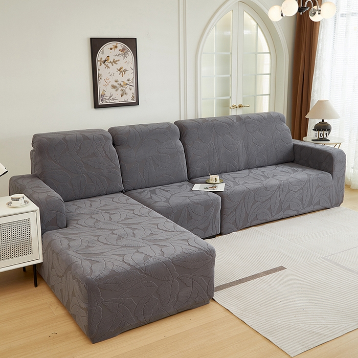 91家纺网 家纺一手货源 找家纺 丝绮鹿 2025新款富贵叶系列-沙发套松紧款（贵妃图） 深灰