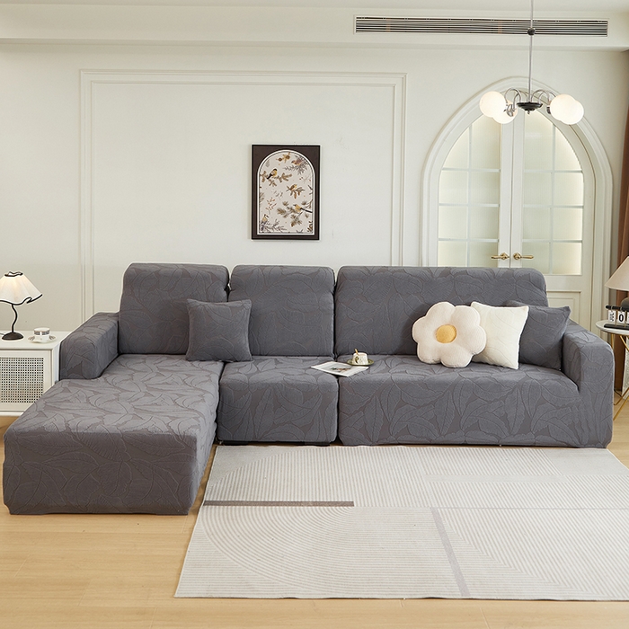 91家纺网 家纺一手货源 找家纺 丝绮鹿 2025新款富贵叶系列-沙发套松紧款（贵妃图） 深灰