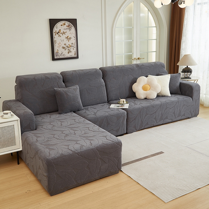 91家纺网 家纺一手货源 找家纺 丝绮鹿 2025新款富贵叶系列-沙发套松紧款（贵妃图） 深灰