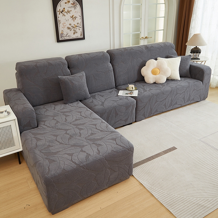 91家纺网 家纺一手货源 找家纺 丝绮鹿 2025新款富贵叶系列-沙发套松紧款（贵妃图） 深灰