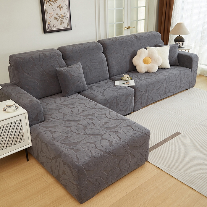 91家纺网 家纺一手货源 找家纺 丝绮鹿 2025新款富贵叶系列-沙发套松紧款（贵妃图） 深灰