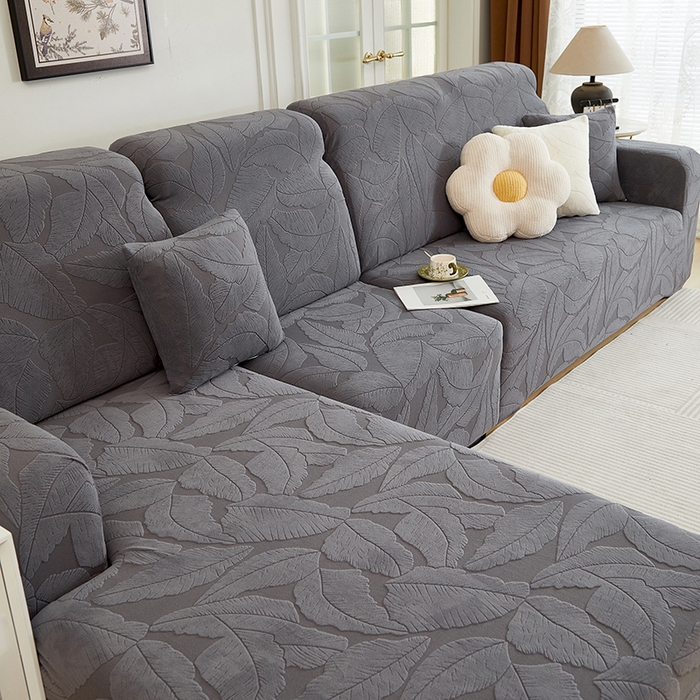 91家纺网 家纺一手货源 找家纺 丝绮鹿 2025新款富贵叶系列-沙发套松紧款（贵妃图） 深灰